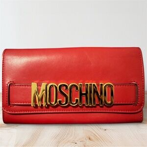 Moschino Bold Red Clutch with Gold Logo